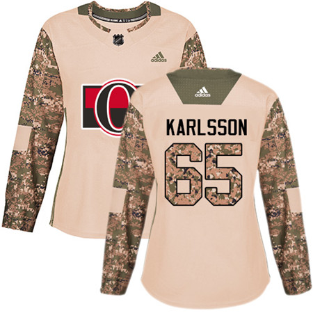 Adidas Senators #65 Erik Karlsson Camo Authentic 2017 Veterans Day Women's Stitched NHL Jersey
