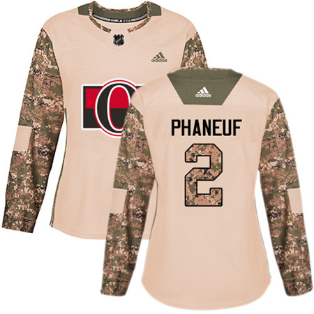 Adidas Senators #2 Dion Phaneuf Camo Authentic 2017 Veterans Day Women's Stitched NHL Jersey