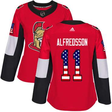 Adidas Senators #11 Daniel Alfredsson Red Home Authentic USA Flag Women's Stitched NHL Jersey