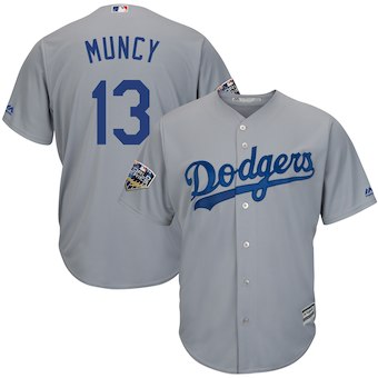 Men's Los Angeles Dodgers #13 Max Muncy Majestic Gray 2018 World Series Cool Base Player Jersey