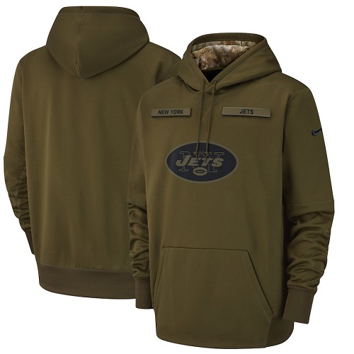 Men's New York Jets Nike Olive Salute to Service Sideline Therma Performance Pullover Hoodie