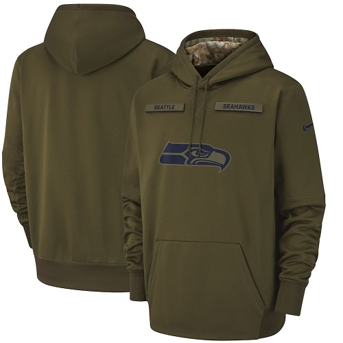 Men's Seattle Seahawks Nike Olive Salute to Service Sideline Therma Performance Pullover Hoodie