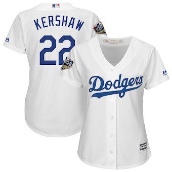 Women's Los Angeles 22 Dodgers Clayton Kershaw Majestic White 2018 World Series Jersey