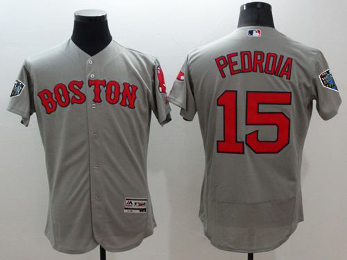 Red Sox #15 Dustin Pedroia Grey Flexbase Authentic Collection 2018 World Series Stitched MLB Jersey