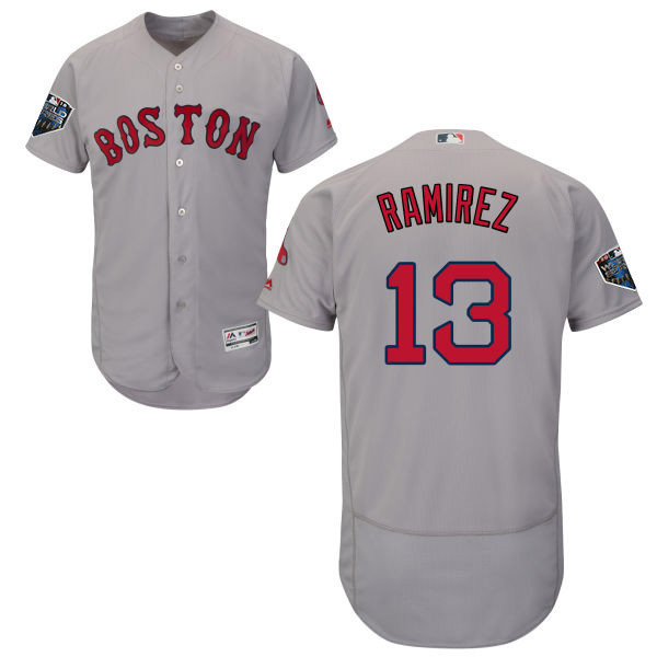 Red Sox #13 Hanley Ramirez Grey Flexbase Authentic Collection 2018 World Series Stitched MLB Jersey