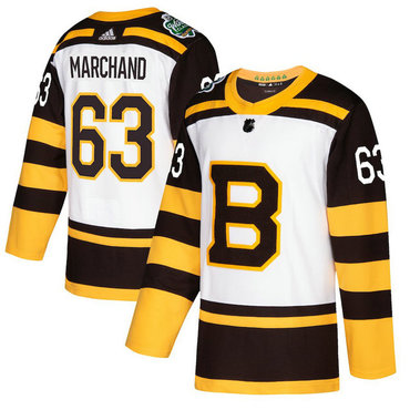 Men's Boston Bruins #63 Brad Marchand adidas 2019 Winter Classic Authentic Player White Jersey