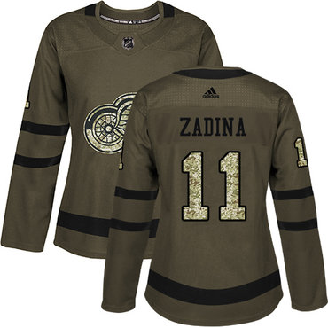 Women's Detroit Red Wings #11 Filip Zadina Authentic Adidas Green Salute To Service Jersey