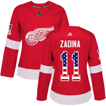 Women's Detroit Red Wings #11 Filip Zadina Authentic Adidas Red USA Flag Fashion Jersey