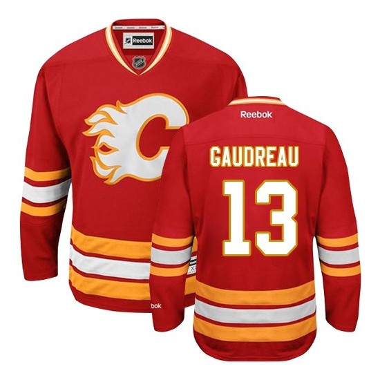 Reebok Calgary Flames #13 Johnny Gaudreau Red Premier Third Jersey