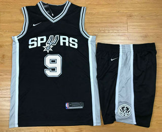 Men's San Antonio Spurs #9 Tony Parker Black 2017-2018 Nike Swingman Stitched NBA Jersey With Shorts