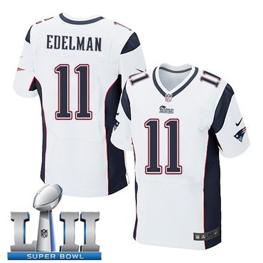 Nike New England Patriots #11 Julian Edelman White 2018 Super Bowl LII Elite Jersey