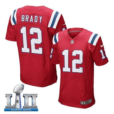 Nike New England Patriots #12 Tom Brady Red 2018 Super Bowl LII Elite Jersey