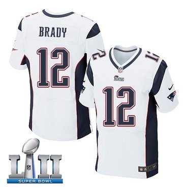 Nike New England Patriots #12 Tom Brady White 2018 Super Bowl LII Elite Jersey