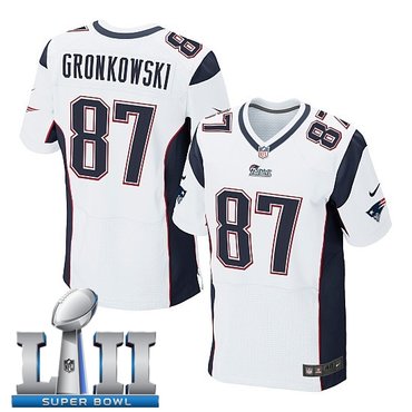 Nike New England Patriots #87 Rob Gronkowski White 2018 Super Bowl LII Elite Jersey