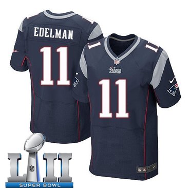 Nike New England Patriots #11 Julian Edelman Navy 2018 Super Bowl LII Elite Jersey