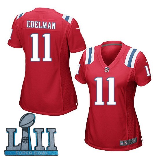 Women Nike New England Patriots #11 Julian Edelman Red 2018 Super Bowl LII Game Jersey