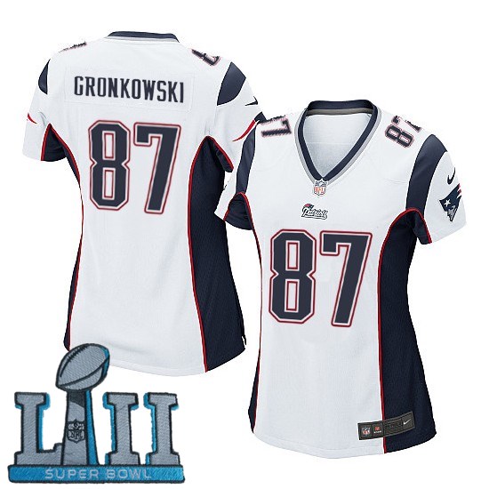 Women Nike New England Patriots #87 Rob Gronkowski White 2018 Super Bowl LII Game Jersey