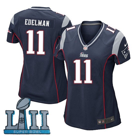 Women Nike New England Patriots #11 Julian Edelman Navy 2018 Super Bowl LII Game Jersey