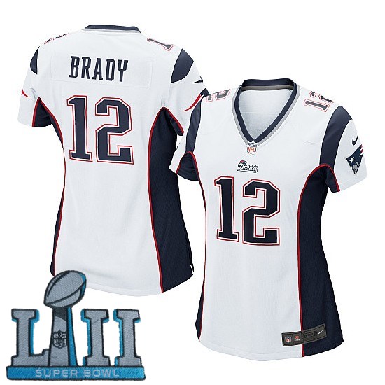 Women Nike New England Patriots #12 Tom Brady White 2018 Super Bowl LII Game Jersey