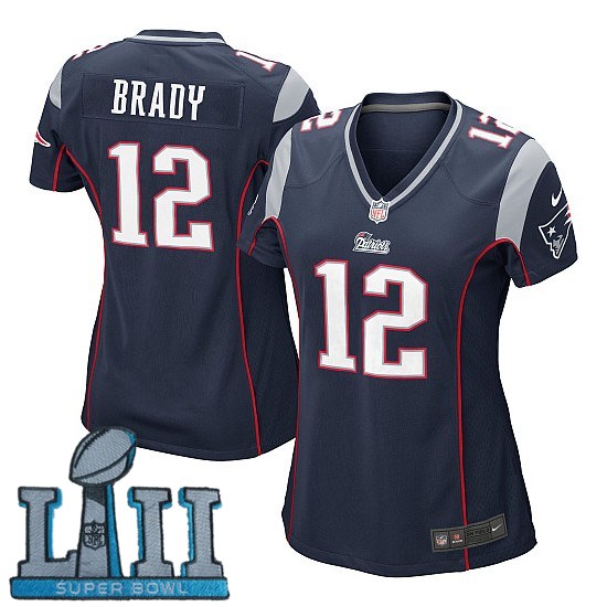 Women Nike New England Patriots #12 Tom Brady Navy 2018 Super Bowl LII Game Jersey