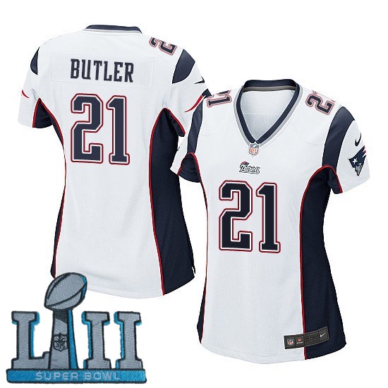 Women Nike New England Patriots #21 Malcolm Butler White 2018 Super Bowl LII Game Jersey