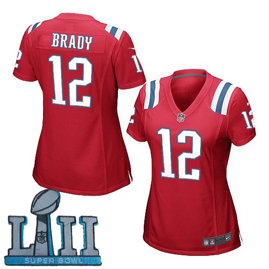 Women Nike New England Patriots 12 Tom Brady Red 2018 Super Bowl LII Game Jersey