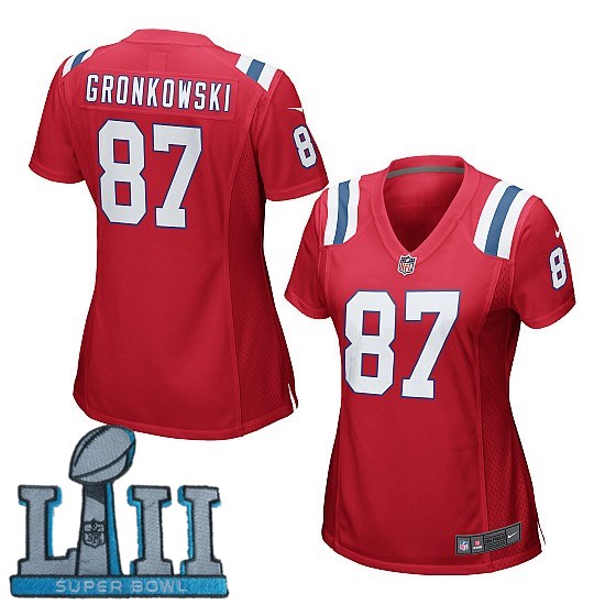 Women Nike New England Patriots #87 Rob Gronkowski Red 2018 Super Bowl LII Game Jersey