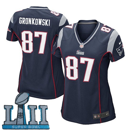 Women Nike New England Patriots #87 Rob Gronkowski Navy 2018 Super Bowl LII Game Jersey