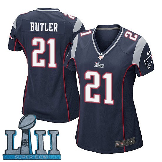 Women Nike New England Patriots #21 Malcolm Butler Navy 2018 Super Bowl LII Game Jersey