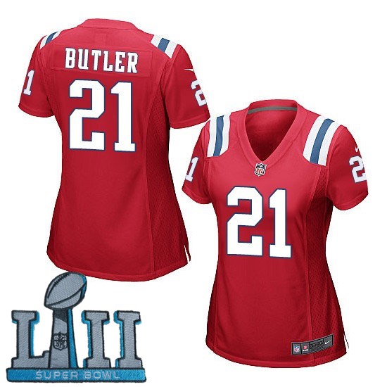 Women Nike New England Patriots #21 Malcolm Butler Red 2018 Super Bowl LII Game Jersey