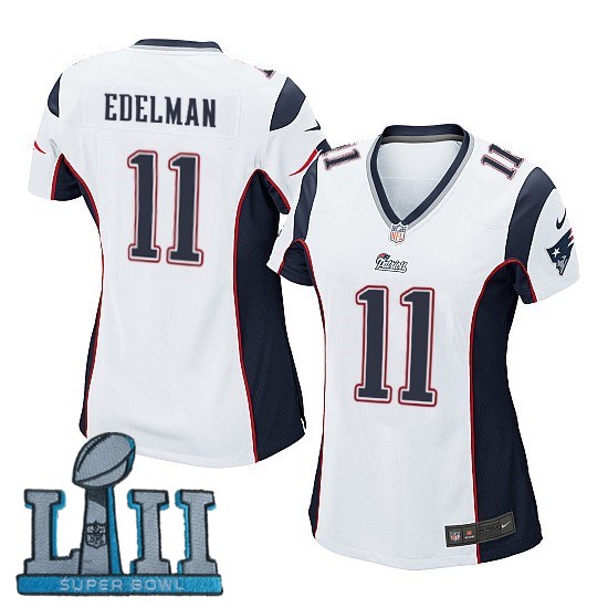 Women Nike New England Patriots #11 Julian Edelman White 2018 Super Bowl LII Game Jersey