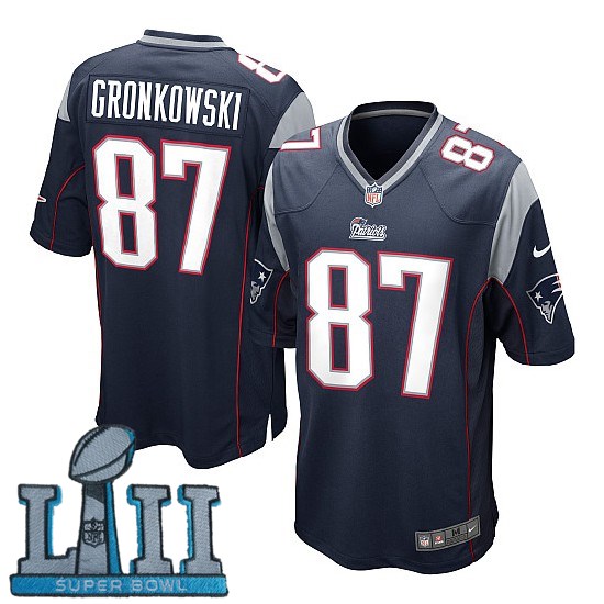 Youth Nike New England Patriots #87 Rob Gronkowski Navy 2018 Super Bowl LII Game Jersey