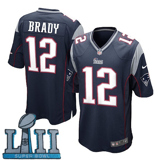 Youth Nike New England Patriots #12 Tom Brady Navy 2018 Super Bowl LII Game Jersey