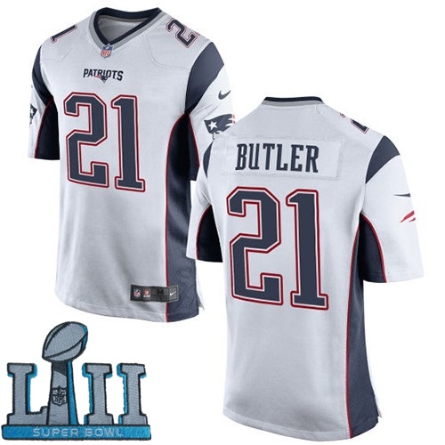Youth Nike New England Patriots #21 Malcolm Butler White 2018 Super Bowl LII Game Jersey