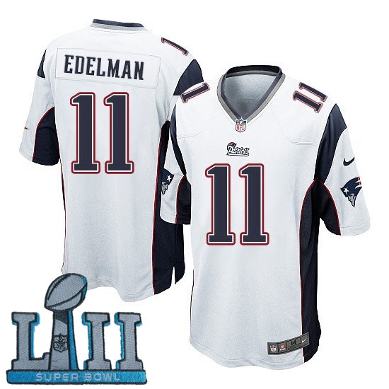 Youth Nike New England Patriots #11 Julian Edelman White 2018 Super Bowl LII Game Jersey