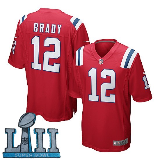 Youth Nike New England Patriots #12 Tom Brady Red 2018 Super Bowl LII Game Jersey