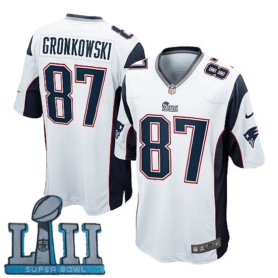 Youth Nike New England Patriots #87 Rob Gronkowski White 2018 Super Bowl LII Game Jersey