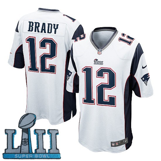 Youth Nike New England Patriots #12 Tom Brady White 2018 Super Bowl LII Game Jersey