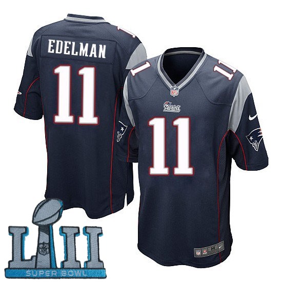 Youth Nike New England Patriots #11 Julian Edelman Navy 2018 Super Bowl LII Game Jersey