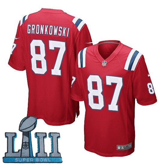 Youth Nike New England Patriots #87 Rob Gronkowski Red 2018 Super Bowl LII Game Jersey