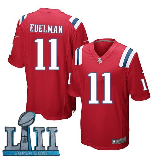 Youth Nike New England Patriots #11 Julian Edelman Red 2018 Super Bowl LII Game Jersey