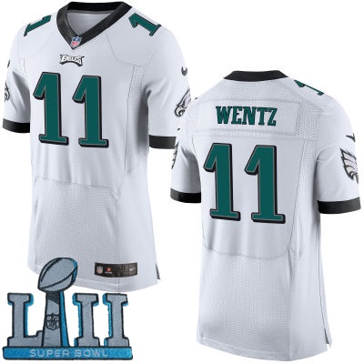 Nike Philadelphia Eagles #11 Carson Wentz White 2018 Super Bowl LII Elite Jersey