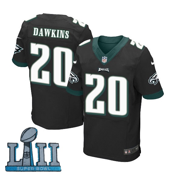 Nike Philadelphia Eagles #20 Brian Dawkins Black 2018 Super Bowl LII Elite Jersey