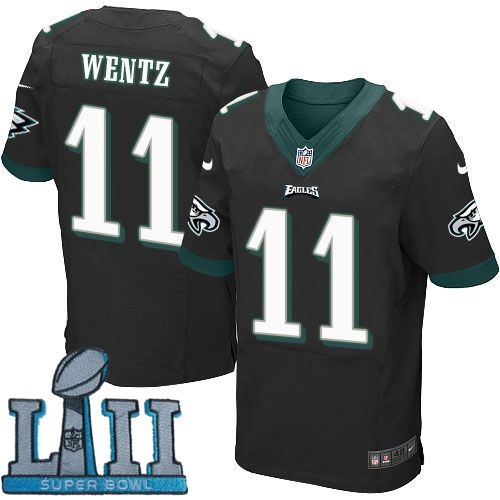 Nike Philadelphia Eagles #11 Carson Wentz Black 2018 Super Bowl LII Elite Jersey