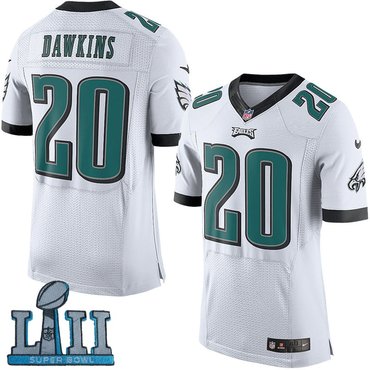 Nike Philadelphia Eagles #20 Brian Dawkins White 2018 Super Bowl LII Elite Jersey