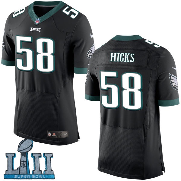 Nike Philadelphia Eagles #58 Jordan Hicks Black 2018 Super Bowl LII Elite Jersey