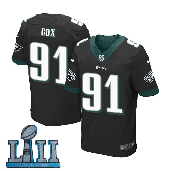 Nike Philadelphia Eagles #91 Fletcher Cox Black 2018 Super Bowl LII Elite Jersey