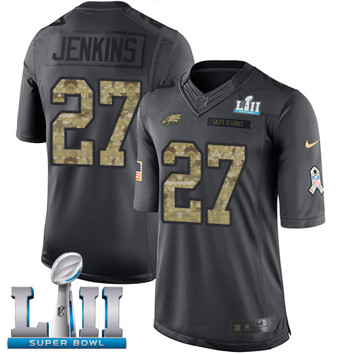 Men's Nike Eagles #27 Malcolm Jenkins Black Super Bowl LII Stitched NFL Limited 2016 Salute To Service Jersey