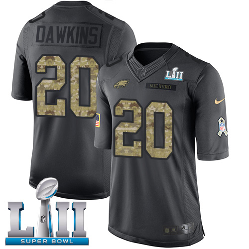 Men's Nike Eagles #20 Brian Dawkins Black Super Bowl LII Stitched NFL Limited 2016 Salute To Service Jersey