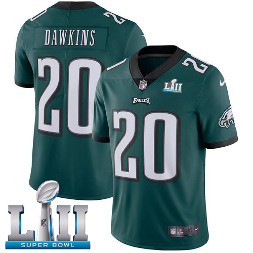 Men's Nike Eagles #20 Brian Dawkins Midnight Green Team Color Super Bowl LII Stitched NFL Vapor Untouchable Limited Jersey
